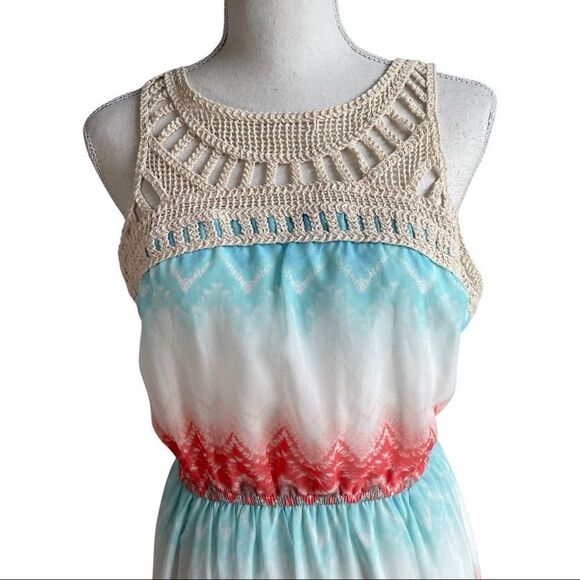 LILY ROSE pastel color, maxi dress with crochet accent neckline - Picture 2 of 8